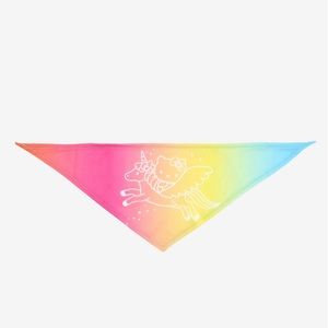 Hello Kitty Rainbow bandana with white-outlined of Hello Kitty riding a …